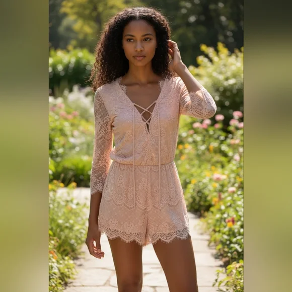 Charlotte Russe Lace Romper in Blush Pink - Picture 1 of 13